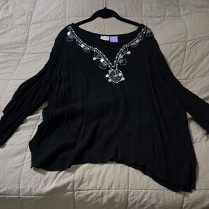 Boho Embellished V-Neck Black Tunic